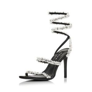 AQUA Womens Black Ankle Wrap Duet Round Toe Stiletto Slip On Heeled Sandal 7 M